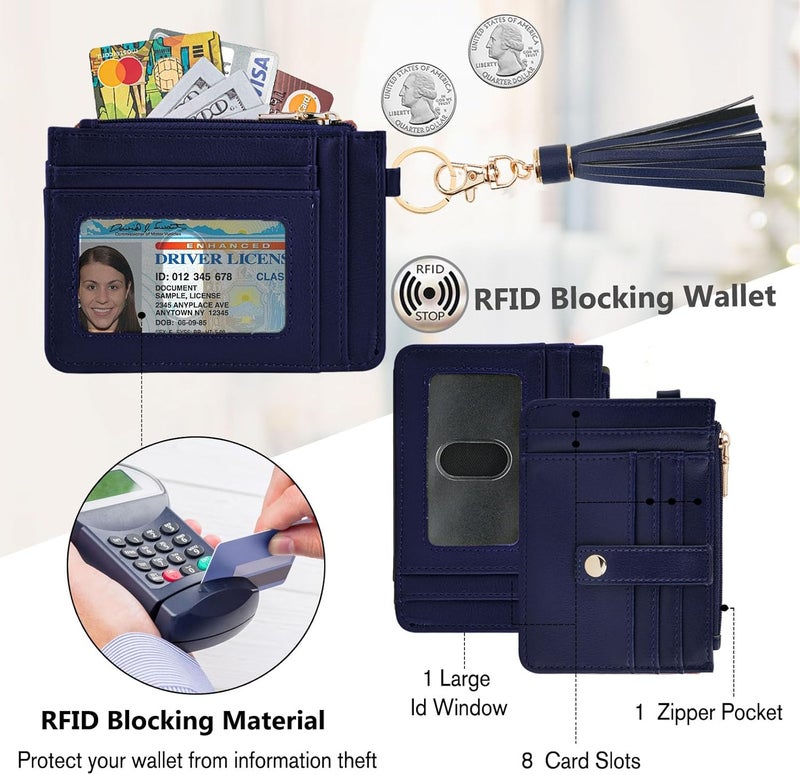 KNGITRYI محافظ معصم صغيرة للنساء حافظة بطاقات ائتمان RFID حافظة مفاتيح معصم حافظة بطاقات ائتمان للنساء (أزرق بحري) - Image 3